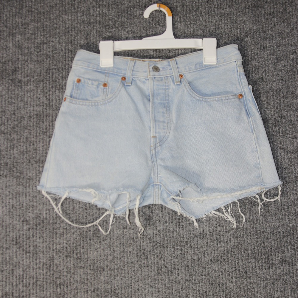 Levis 501 Big E Premium Cut Off Denim Shorts Womens 26 Light Blue 501-0001